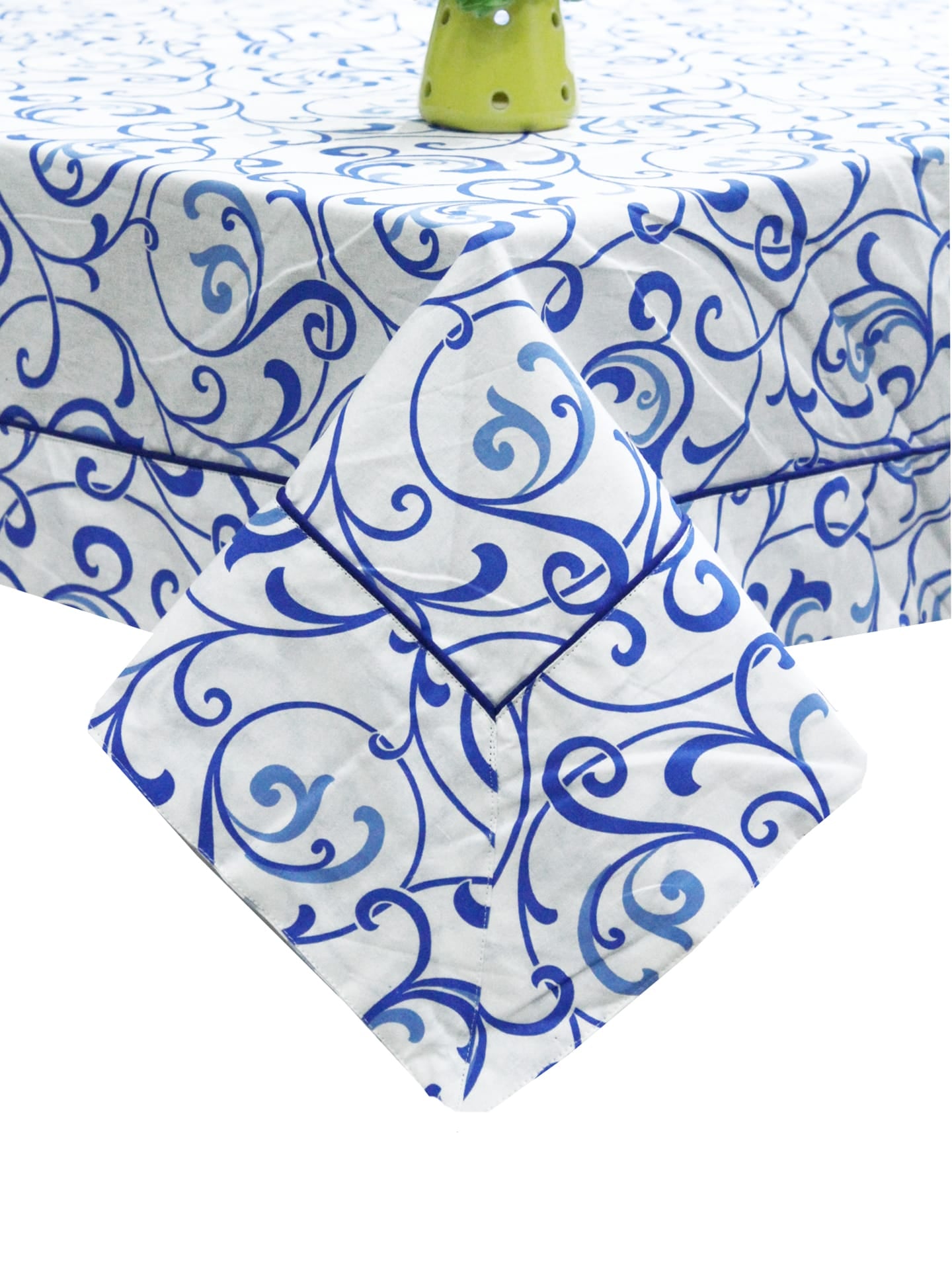 AURAVE Cotton Floral Table Cover (Blue)