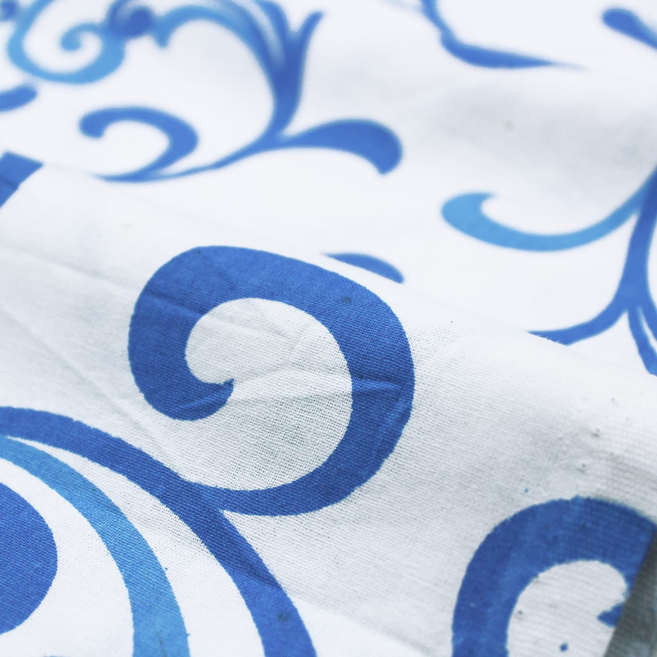 Soft Blue 144 TC Floral Print Cotton Fabric(231 cms) online in India