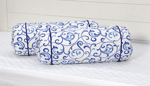 Soft Blue Printed Floral Cotton Bolster Cover Set (2Pcs) Online In India
