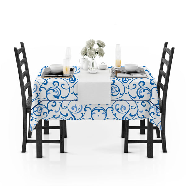 AURAVE Cotton Floral Table Cover (Blue)