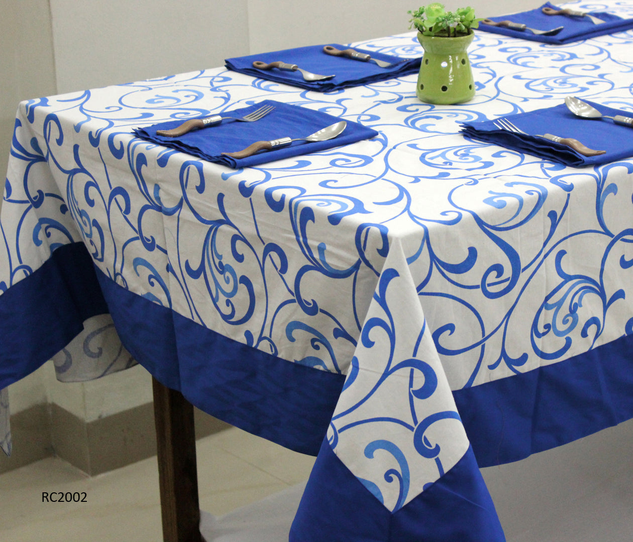 Prism Blue Printed Cotton Floral Table Cover(1 Pc) online in India