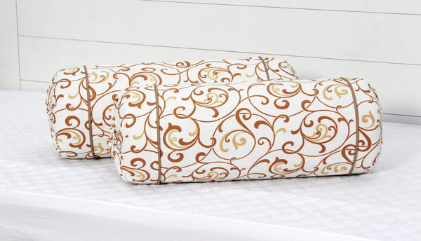 Soft Mustard Printed Floral Cotton Bolster Cover Set (2Pcs) Online In India