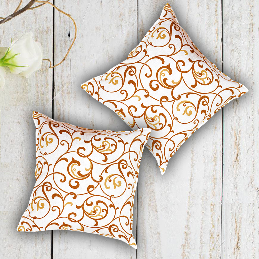 Soft Floral print Mustard Cotton Cushion Cover Set online in India