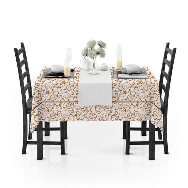 AURAVE Cotton Floral Table Cover (Mustard)