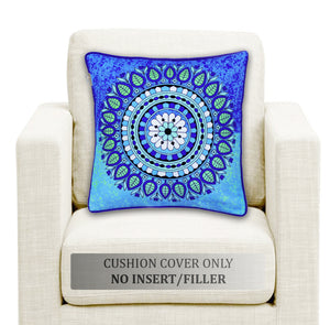 Soft Digital Traditional print Cotton Cushion Cover in Blue & Aqua online at best prices