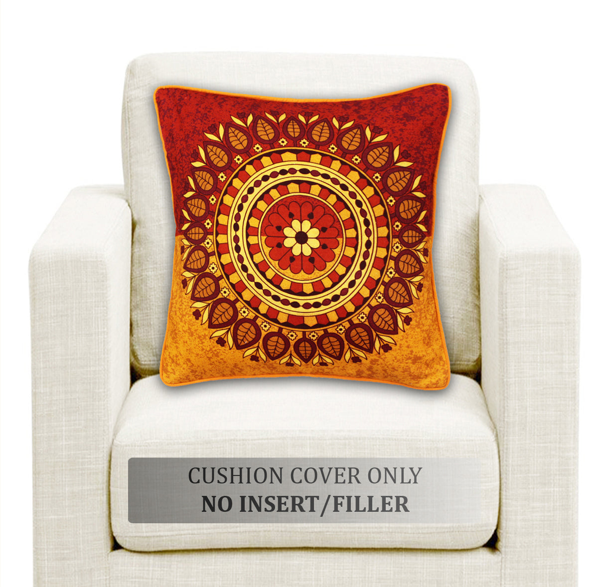 Soft Digital Traditional print Cotton Cushion Cover in Red & Orange online at best prices