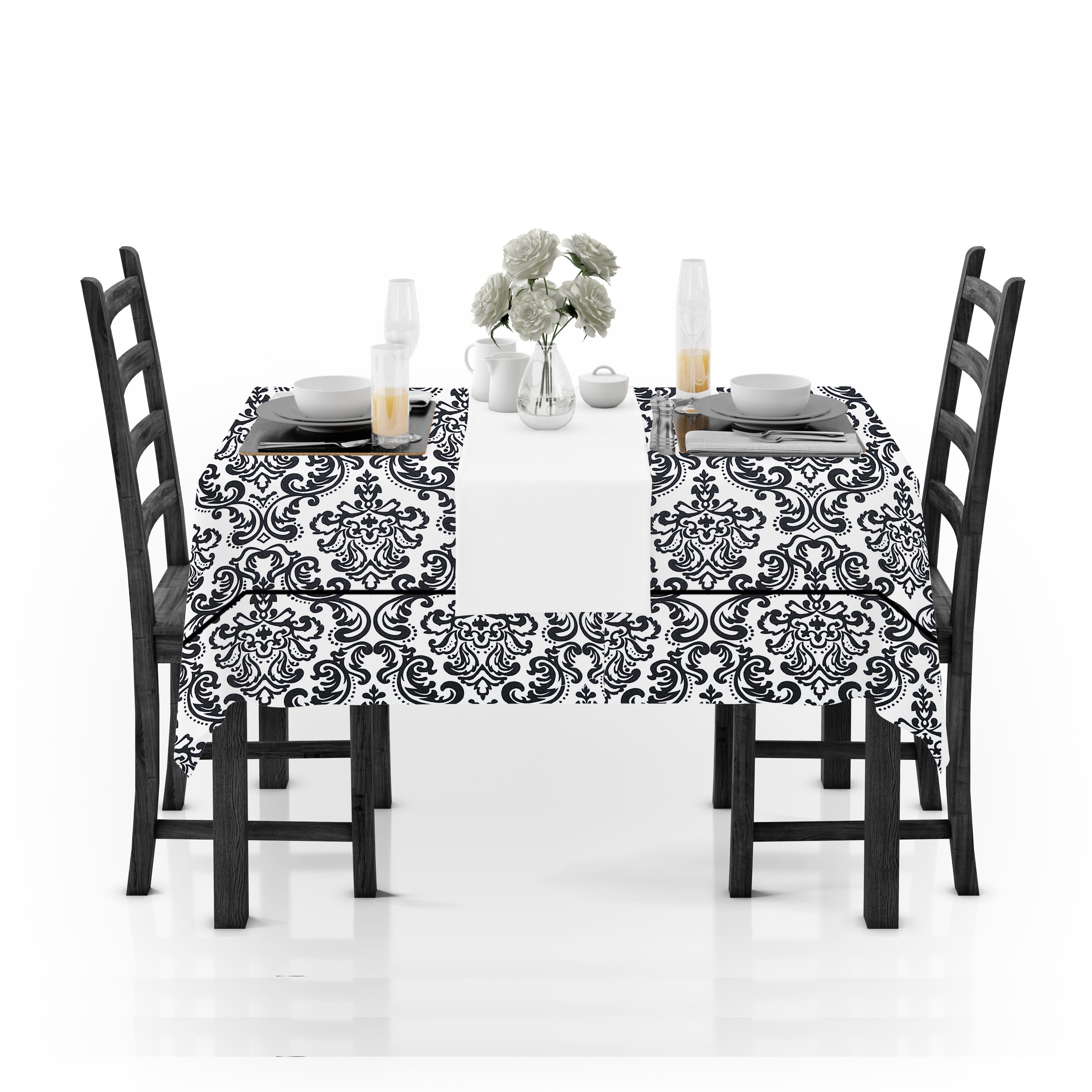 PRISM Printed Cotton Damask 1 Pc Table Cover - Black