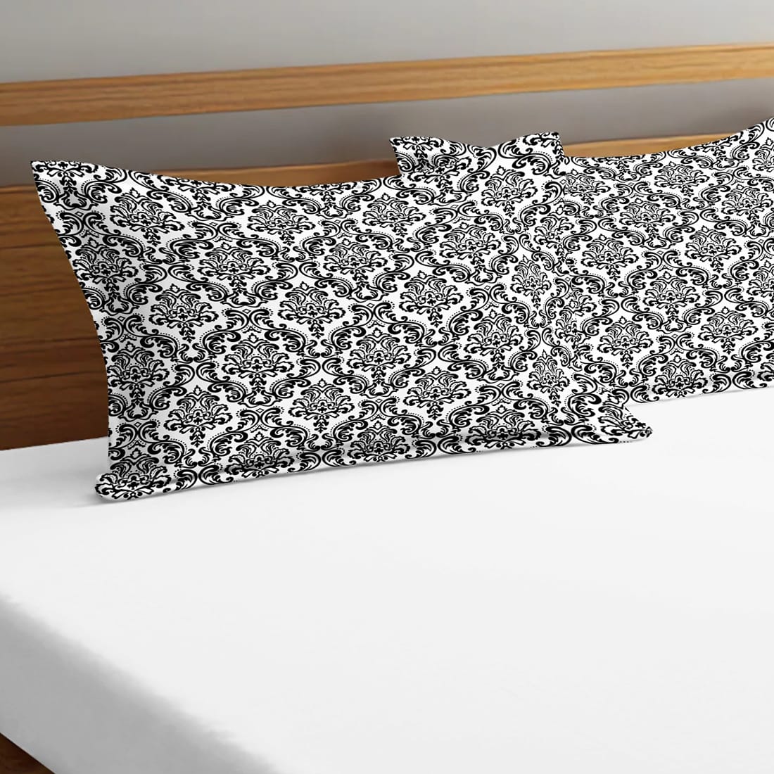 Soft Damask Print Pillow Cover Set In Black Online At Best prices(2 Pcs)