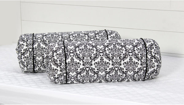 Soft Black Printed Damask Cotton Bolster Cover Set (2Pcs) Online In India