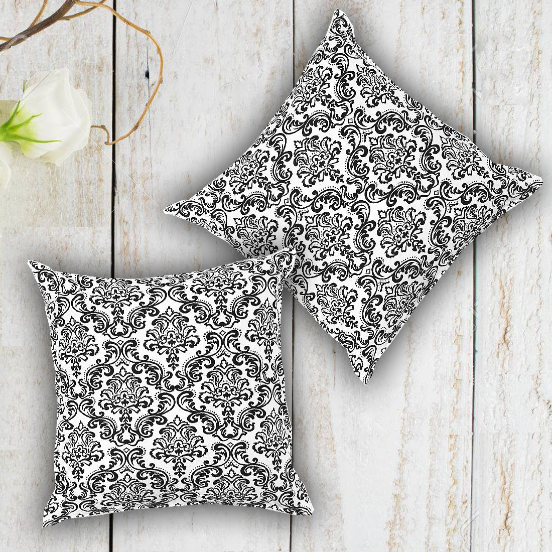 Soft Damask print Black Cotton Cushion Cover Set online in India
