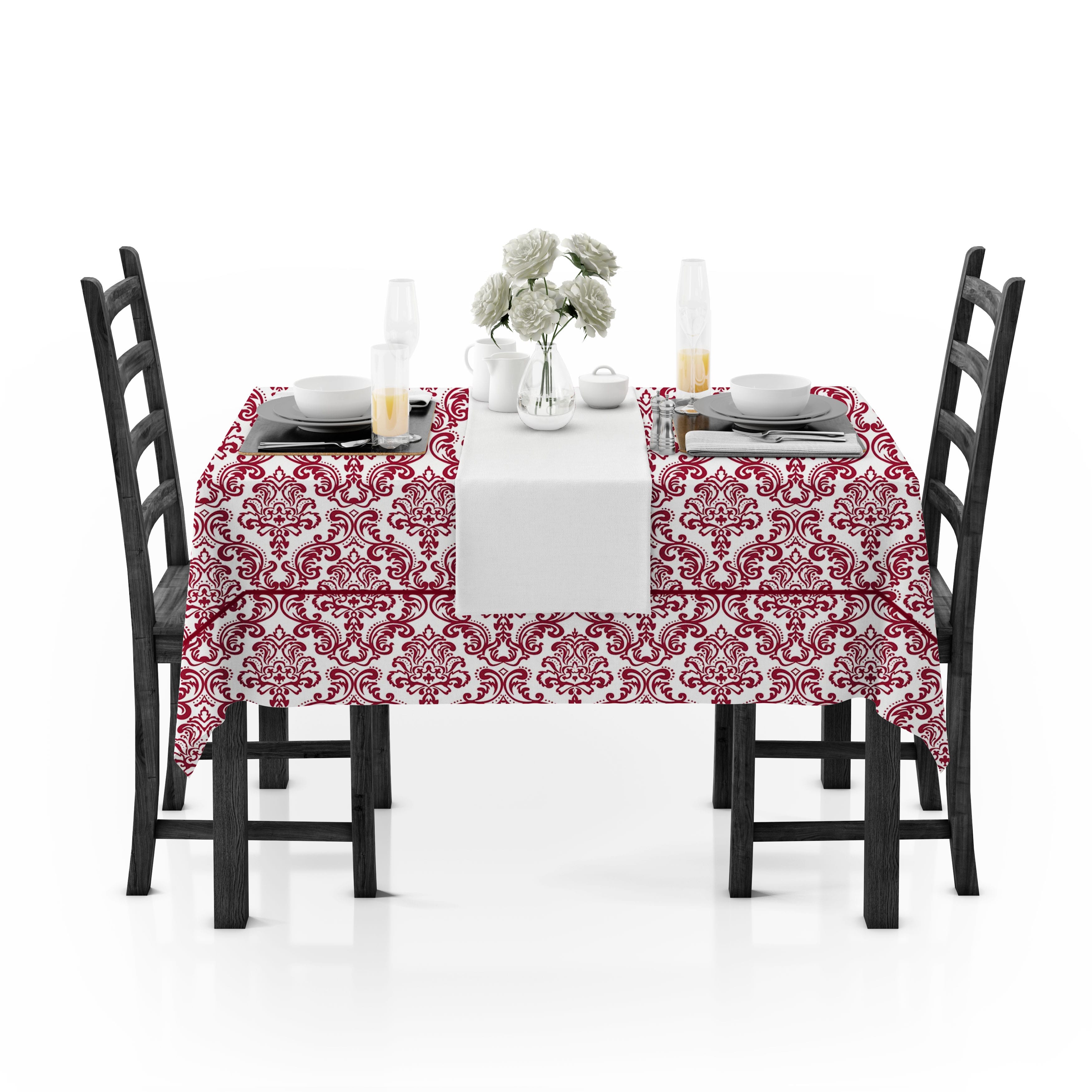 Prism Maroon Printed Cotton Damask Table Cover(1 Pc) online in India