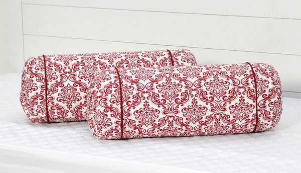 Soft Maroon Printed Damask Cotton Bolster Cover Set (2Pcs) Online In India