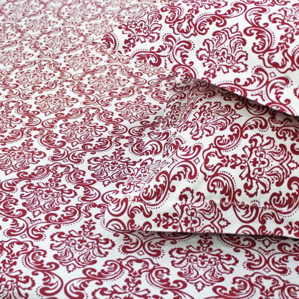 Soft cotton damask print 144 TC Fitted Bedsheet In Maroon At Best Prices 