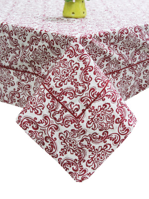 Prism Maroon Printed Cotton Damask Table Cover(1 Pc) online in India