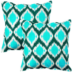 Soft Ikat print Aqua Cotton Cushion Cover Set online in India