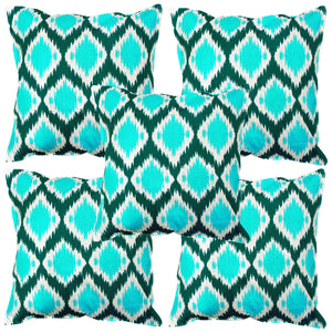 Soft Ikat print Aqua Cotton Cushion Cover Set online in India