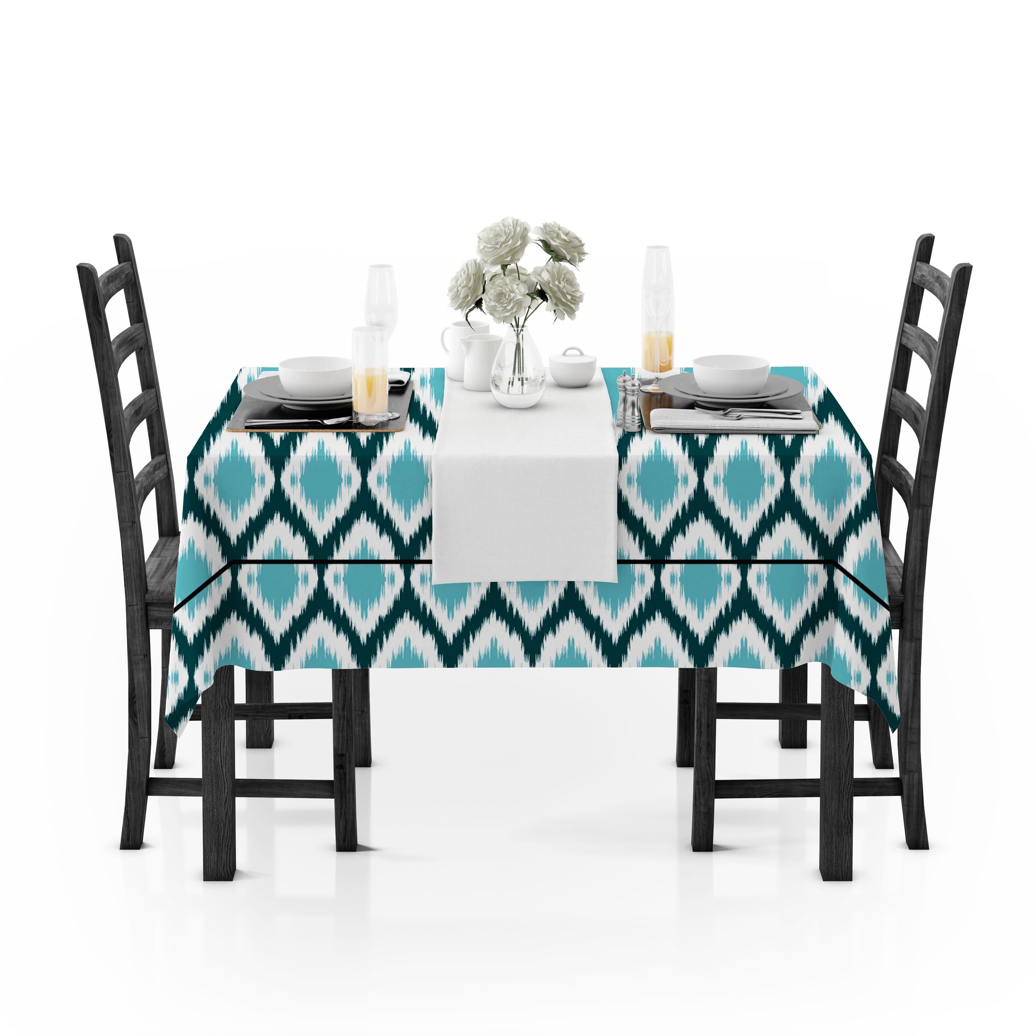 Prism Aqua Printed Cotton Damask Table Cover(1 Pc) online in India