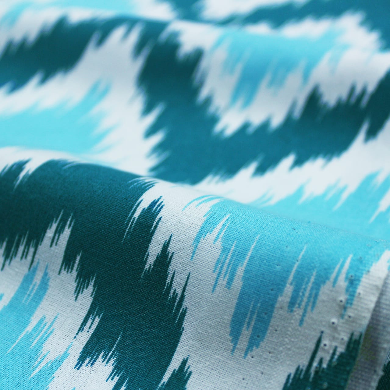 Soft Aqua 144 TC Ikat Print Cotton Fabric(231 cms) online in India
