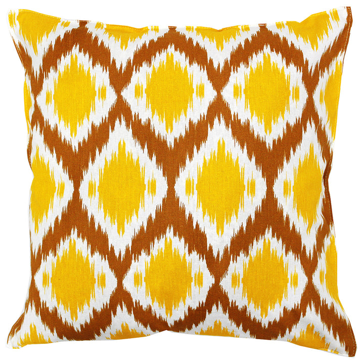 Soft Ikat print Mustard Cotton Cushion Cover Set online in India