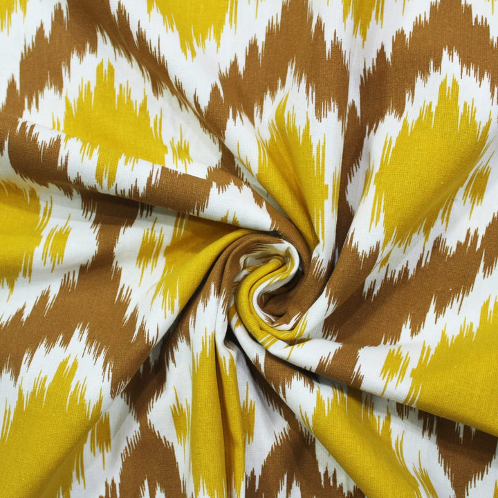 Soft Mustard 144 TC Ikat Print Cotton Fabric(231 cms) online in India