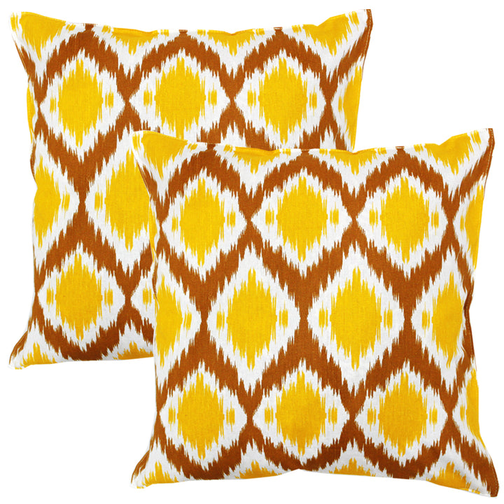 Soft Ikat print Mustard Cotton Cushion Cover Set online in India