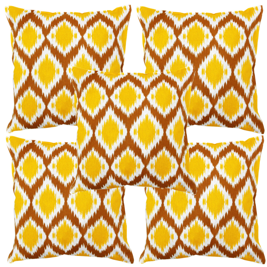 Soft Ikat print Mustard Cotton Cushion Cover Set online in India