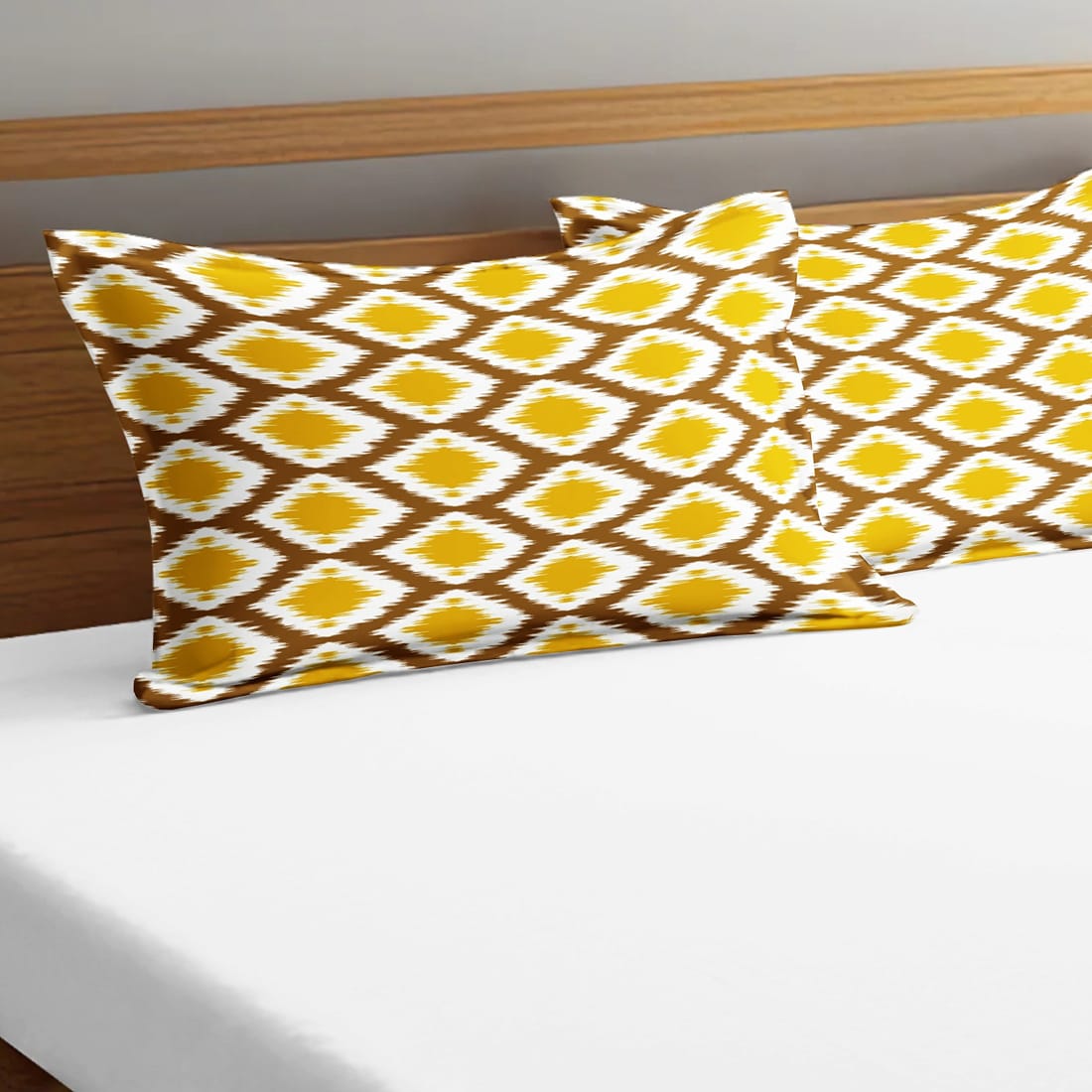 Soft Ikat Print Pillow Cover Set In Mustard Online At Best prices(2 Pcs)