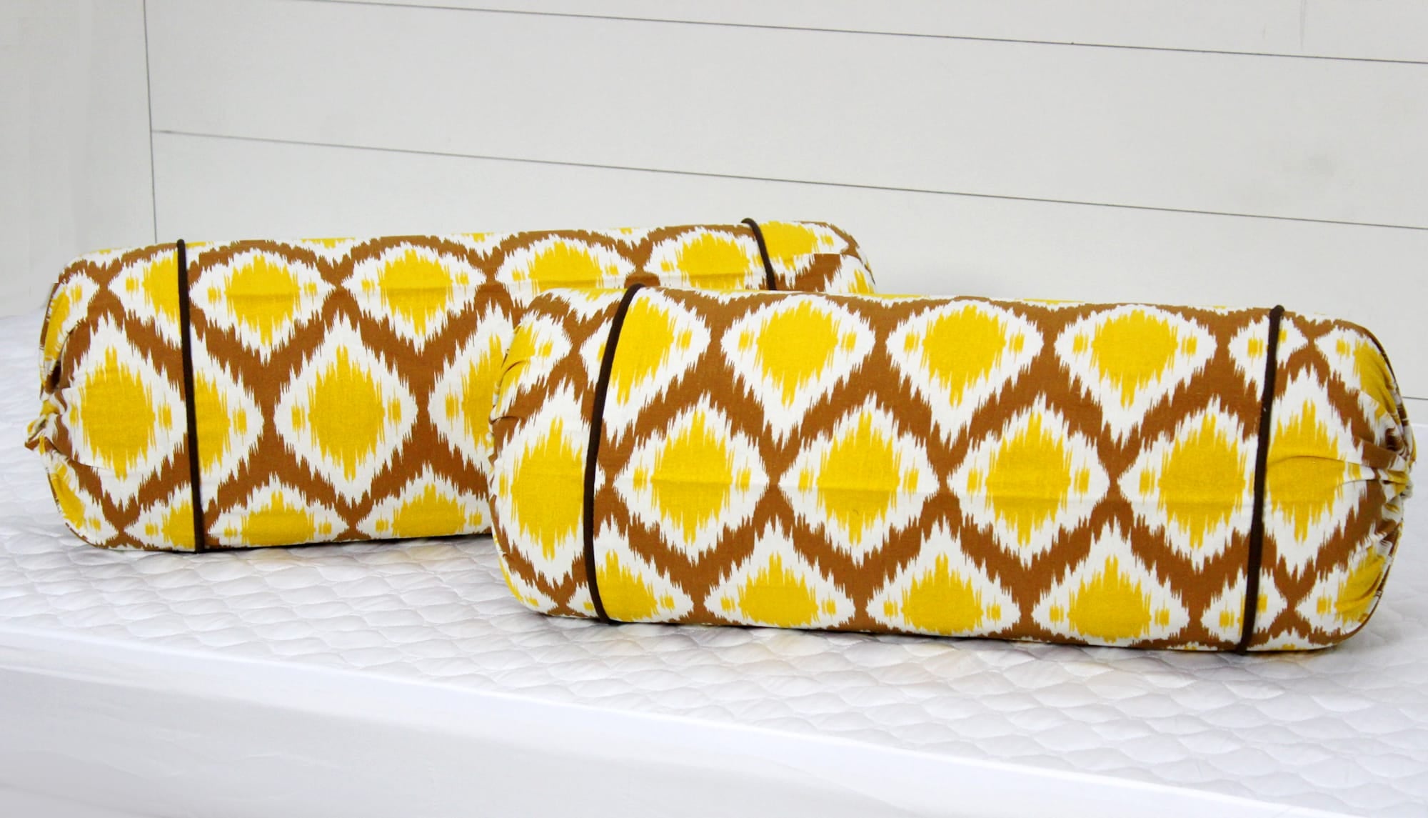 Soft Mustard Printed Ikat Cotton Bolster Cover Set (2Pcs) Online In India