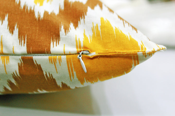 Soft Ikat print Mustard Cotton Cushion Cover Set online in India