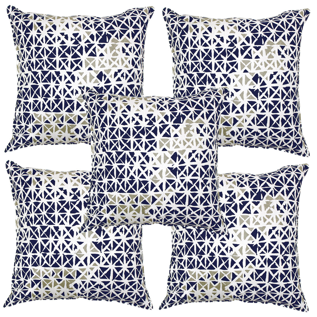 Soft Geometrical print Blue & Grey Cotton Cushion Cover Set online in India