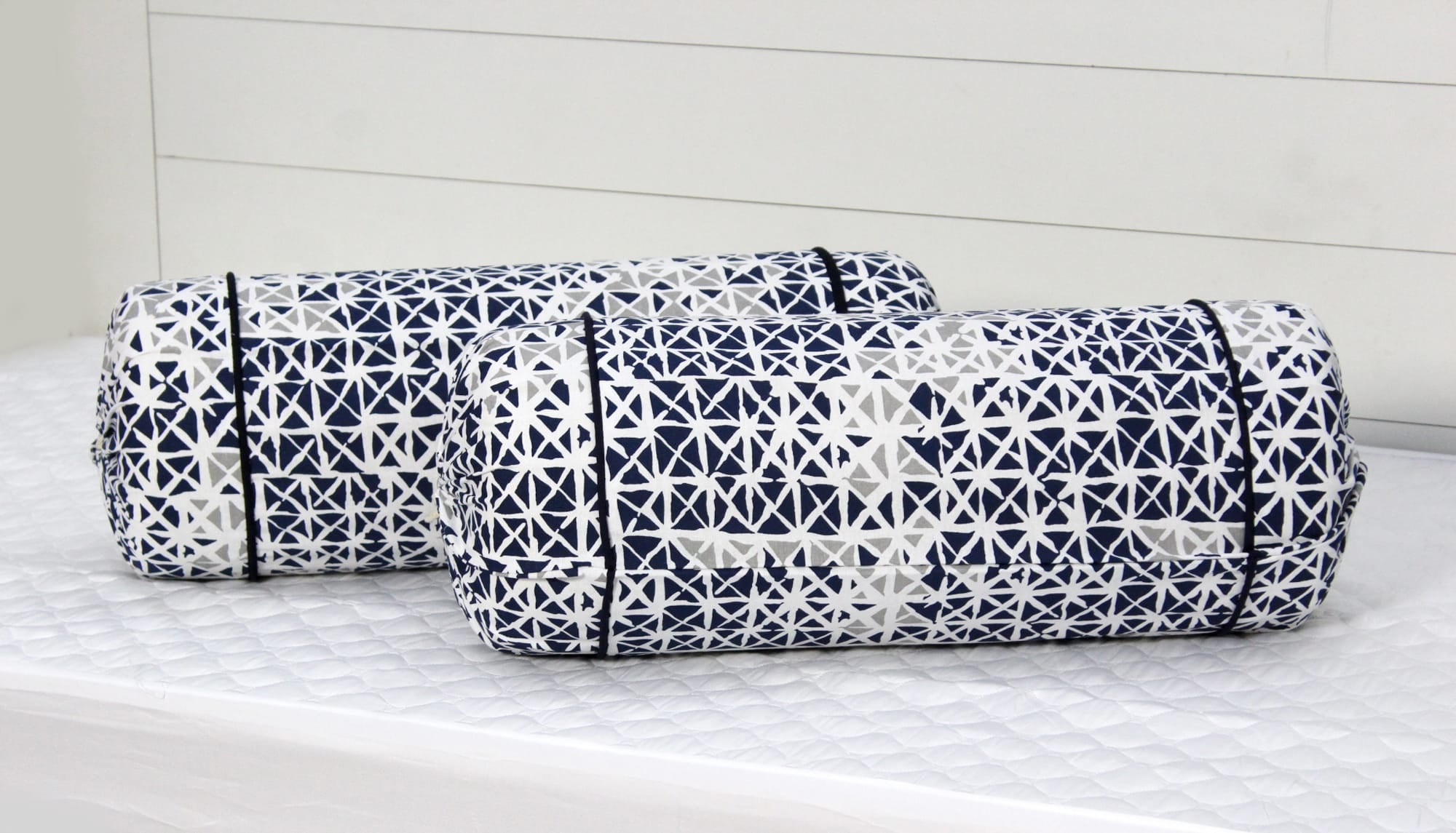 Soft Blue Printed Geometrical Cotton Bolster Cover Set (2Pcs) Online In India