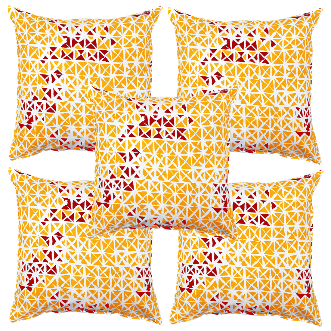 Soft Geometrical print Maroon & Mustard Cotton Cushion Cover Set online in India