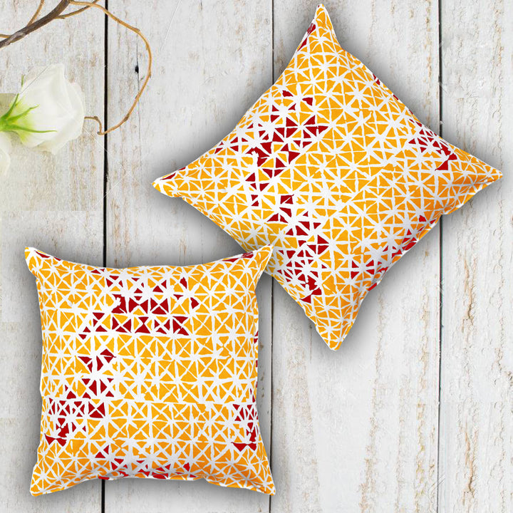 Soft Geometrical print Maroon & Mustard Cotton Cushion Cover Set online in India