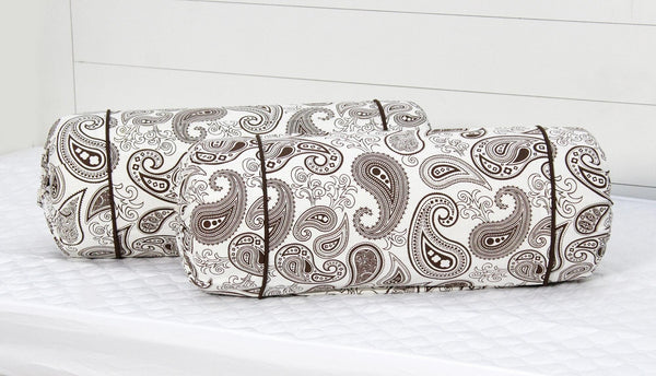 Paisley Printed Cotton Bolster Cover Set in Brown online- 2pcs