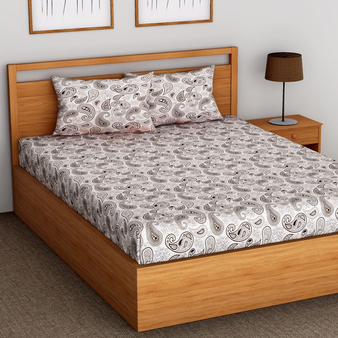 Soft Paisley Print 144 TC Cotton Bedsheet In Brown At Best Prices