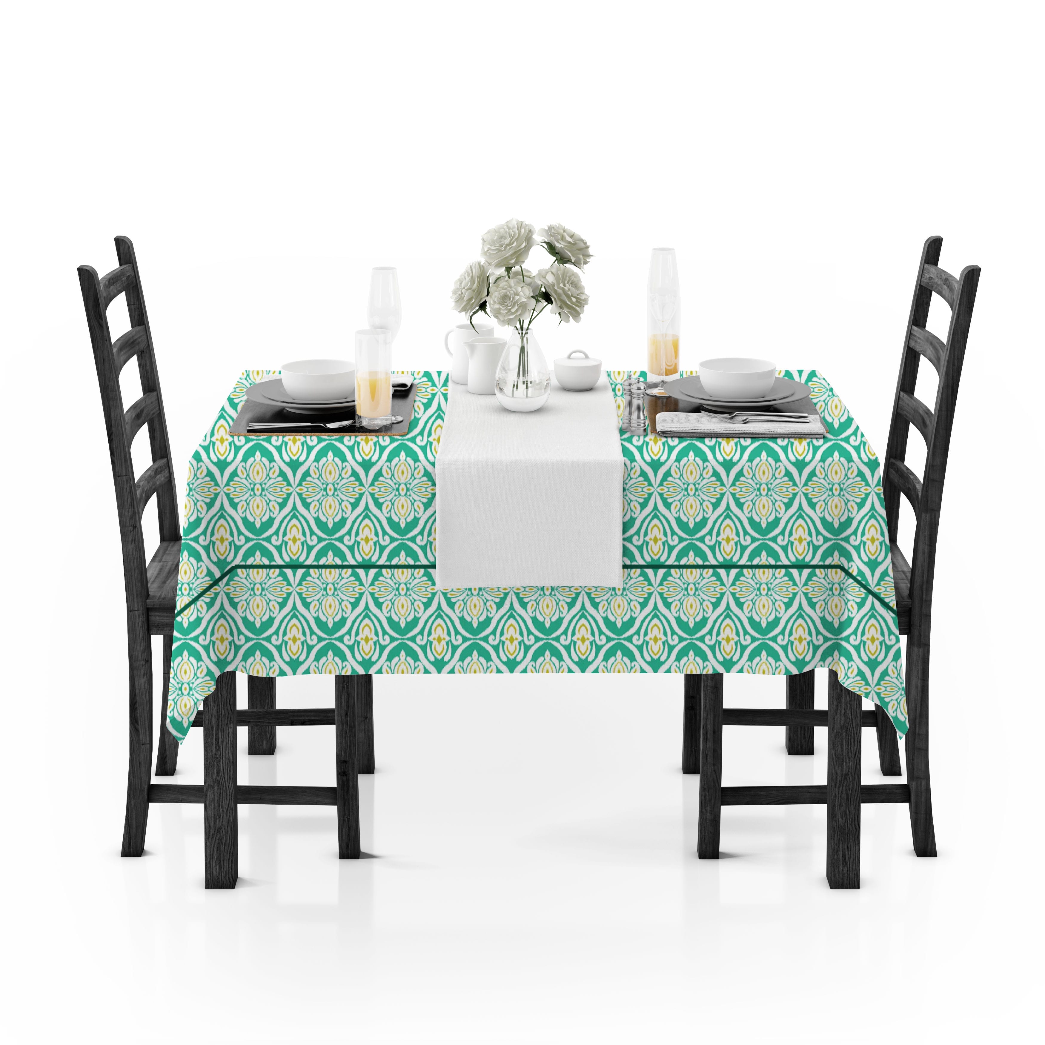 Prism Aqua Printed Cotton Damask Table Cover(1 Pc) online in India