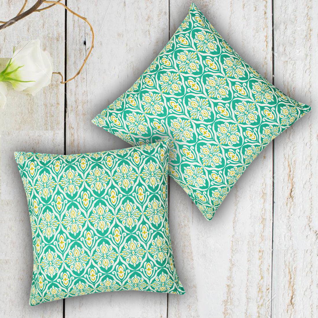 Soft Ikat print Aqua Cotton Cushion Cover Set online in India