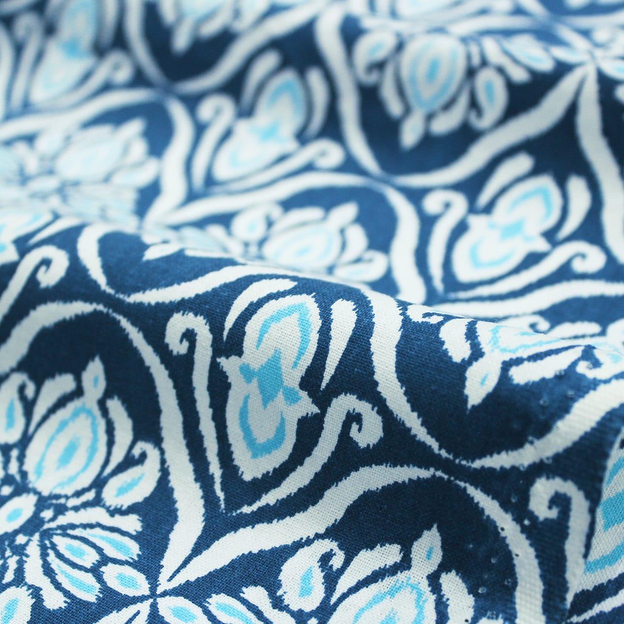Soft Blue 144 TC Floral Print Cotton Fabric(231 cms) online in India