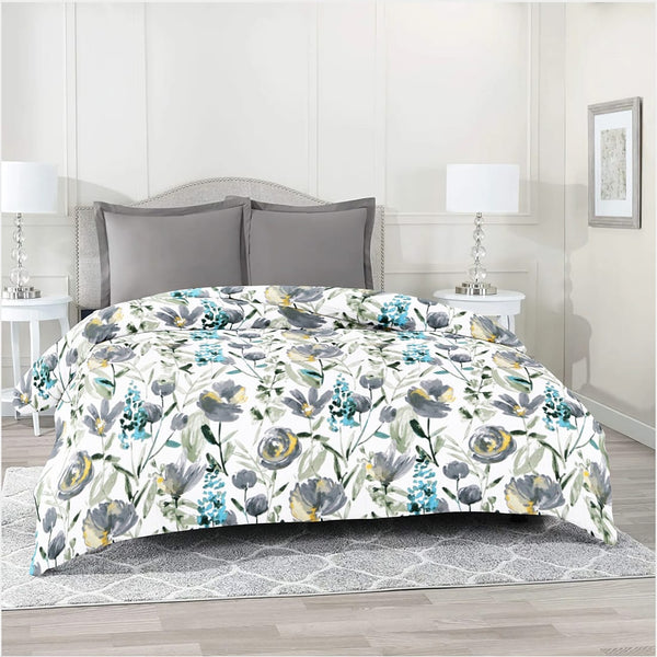 Printed Cotton 144 TC Duvet Cover - Aqua