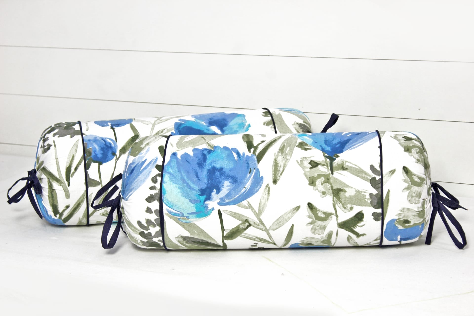 Soft Floral Print Cotton Bolster Cover in Blue online at best prices - 2Pcs 