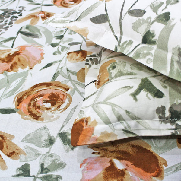 Soft Floral Print 144 TC Cotton Fitted Bedsheet In Brown At Best Prices
