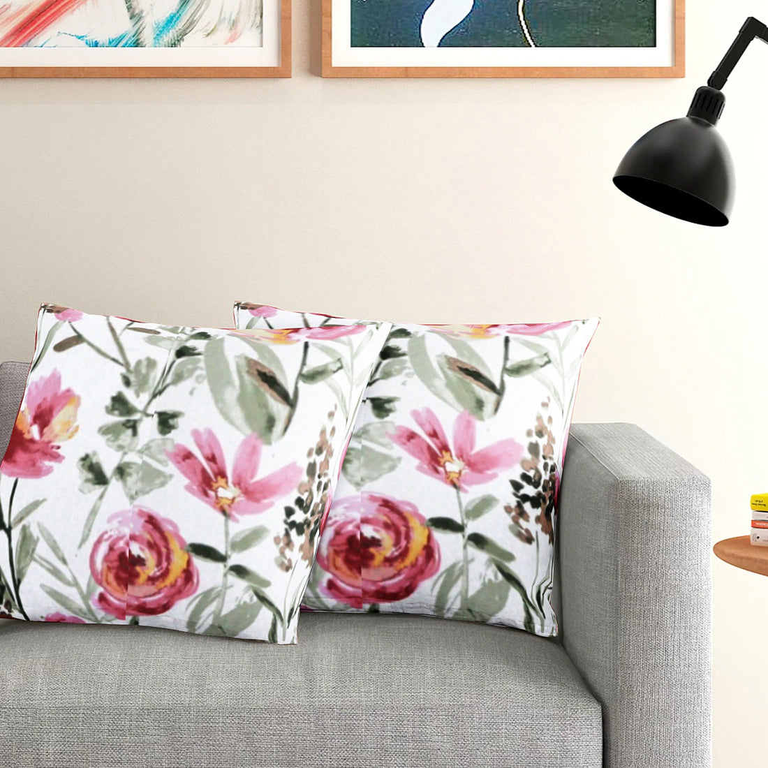 Soft Floral print Magenta Cotton Cushion Cover Set online in India