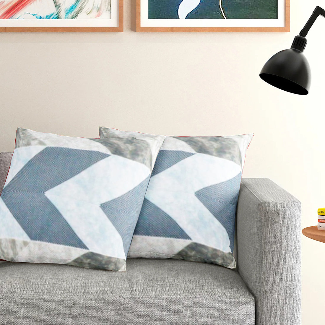 Soft Geometrical print Blue Cotton Cushion Cover Set online in India
