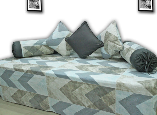 Designer Blue Cotton Print Geometrical 144 TC Diwan Set(6 Pcs) online in India