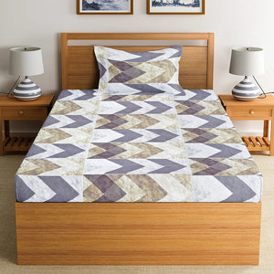 Soft Cotton Geometrical Print 144 TC Fitted Bedsheet In Brown At Best Prices