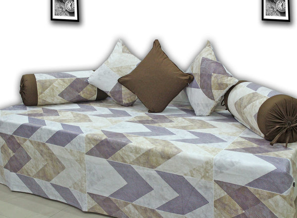 Designer Brown Cotton Print Geometrical 144 TC Diwan Set(6 Pcs) online in India