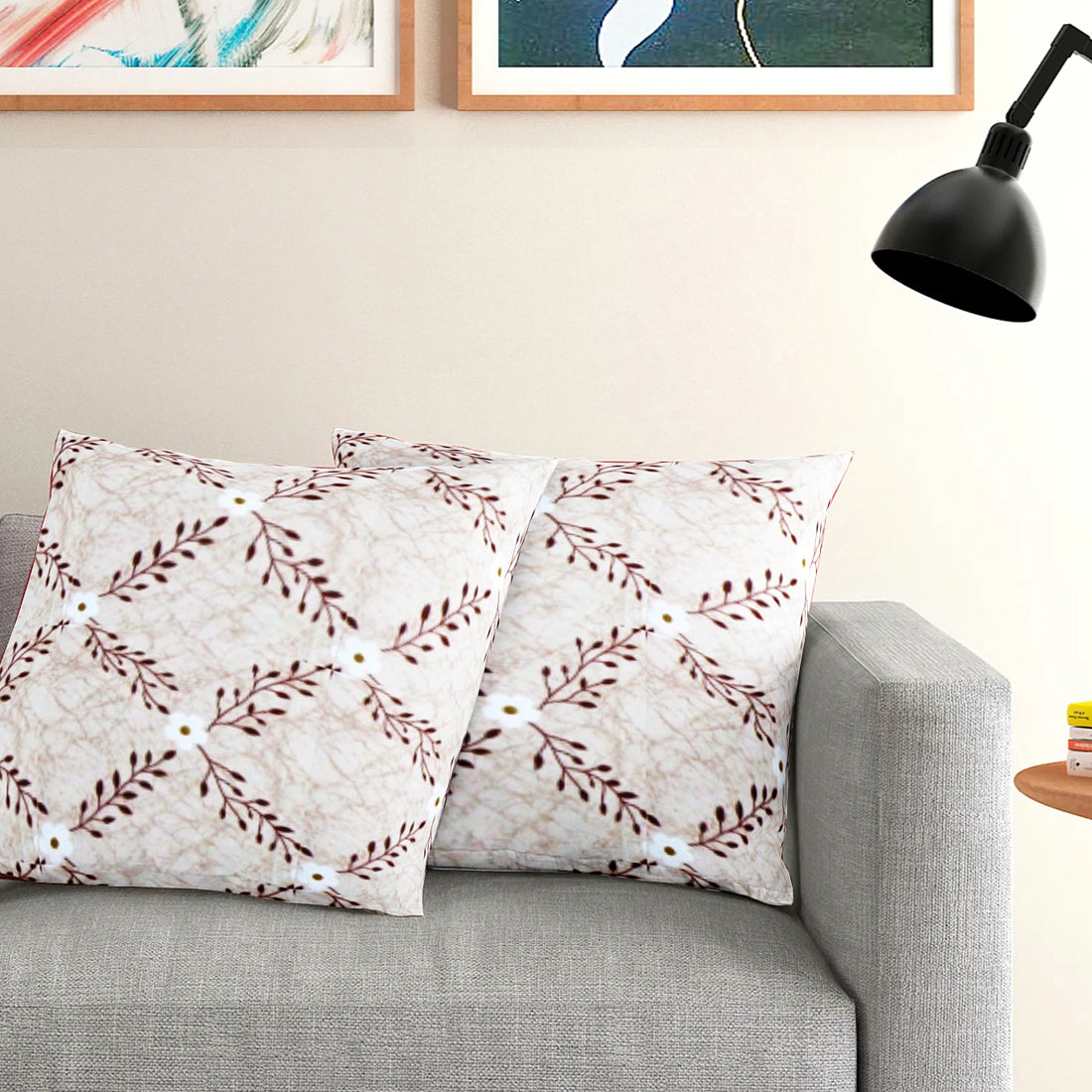Soft Floral print Coffee Brown Cotton Cushion Cover Set online in India