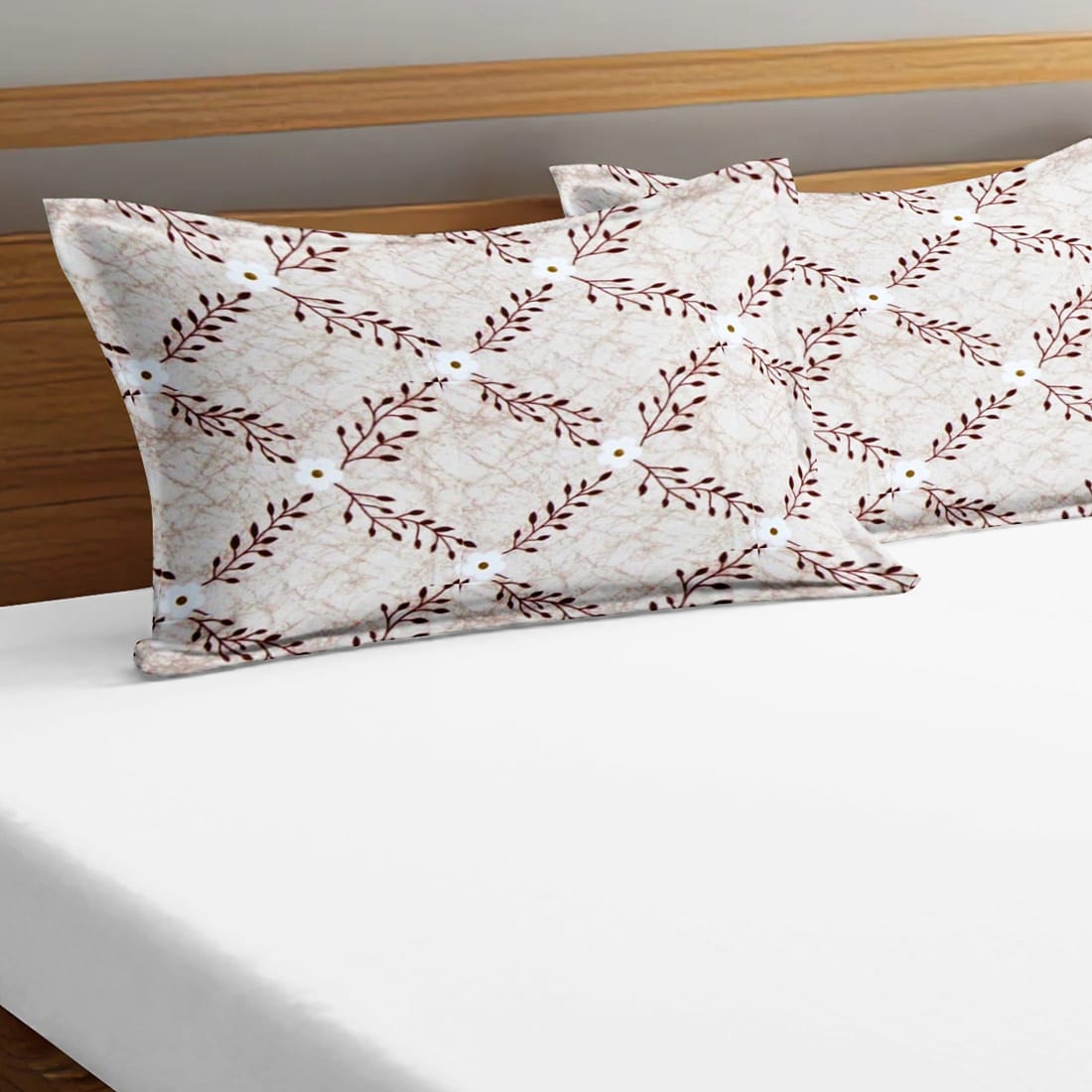 Soft Floral Print Pillow Cover Set In Coffee Online At Best prices(2 Pcs)