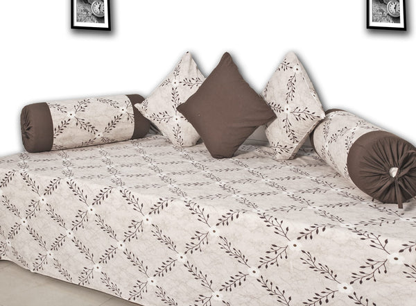 Designer Coffee Cotton Print Floral 144 TC Diwan Set(6 Pcs) online in India