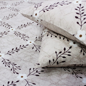 Soft Cotton Floral Print 144 TC Fitted Bedsheet In Coffee At Best Prices